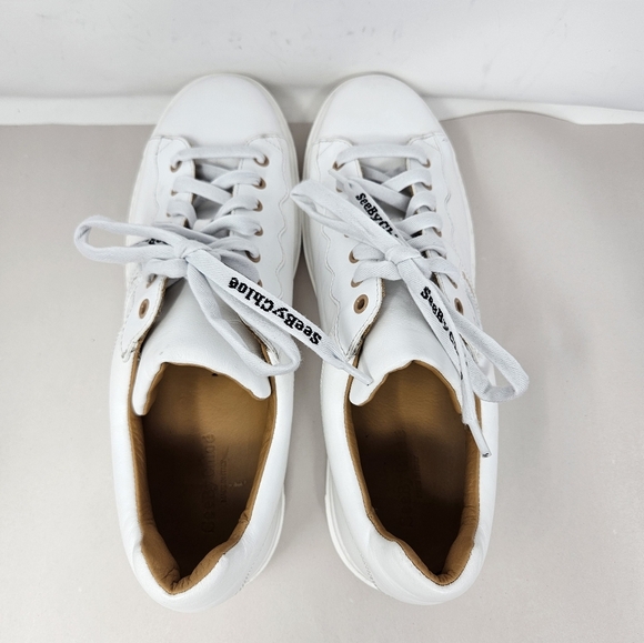 See By Chloe Womens White Leather Sneakers Size 42=12 Lace Up Casual Comfort - Picture 5 of 15